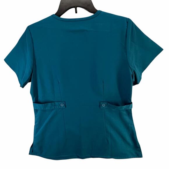 Greys Anatomy Barco Riley Scrub Top M Bahama Blue 3 Pocket Mock Wrap Medical - Picture 3 of 11